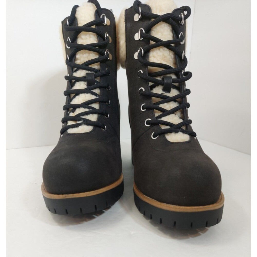 Mia Amore Women's Size 9 Blaake Block Heel Lace Up Boots 9.0W Black Cream - Picture 5 of 13